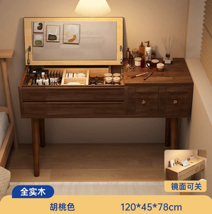 All Wood Dressing Table Small Family 2025 New Bedroom Antique <strong>Bedside</strong> Table Desk Flip Makeup Table <strong>Mirror</strong> - Product Image 3