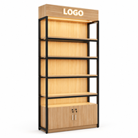 Étagère de supermarché en métal avec éclairage LED, cadre en métal noir, 5 niveaux, base de rangement, portes verrouillables