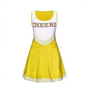 Robe de cheerleading jaune et blanche avec imprimé « Cheers » sur la jupe avant, uniforme adulte, uniformes de cheerleading d'équipe personnalisés avec des designs modernes - Product Image 1