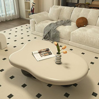 Table Basse Scandinave Moderne en Bois Crème et Noir, Design Nuage Irrégulier Créatif pour Salon, Maison Haut de Gamme Simple