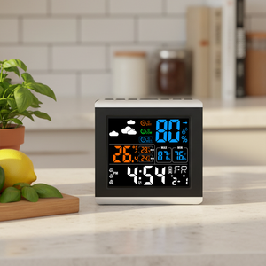 Цифровые настенные часы-метеостанция с индивидуальным дизайном, отображением температуры и влажности, голосовым управлением, настольный будильник для отелей и дома - Product Image 1