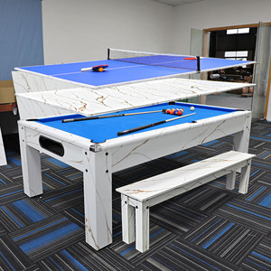 Mesa de <span class=keywords><strong>Billar</strong></span> Multifuncional de <span class=keywords><strong>8</strong></span> Pies, 3 en 1, Moderna, Blanca, con Bancos - Product Image 1
