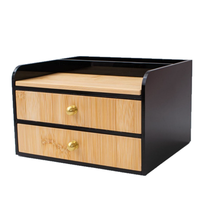 Boîte de rangement de bureau à double couche en bambou et acrylique noir, un magnifique coffret de rangement pour cosmétiques et bijoux