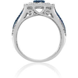 Ornaatis – bague de cocktail rectangulaire en diamant blanc et bleu, coupe ronde 2.09 Cttw, en argent sterling 925, taille 8, bijoux de fête pour femmes - Product Image 4