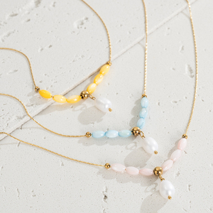 Collier pendentif réglable en acier inoxydable avec perle d'eau douce et perle coquillage ovale, style délicat de vacances en bord de mer, bijou de plage, cadeau - Product Image 1