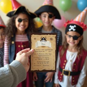 Carte d'invitation d'anniversaire sur le thème des pirates, style français, personnalisée, en papier rectangulaire, finition mate, design vintage européen - Product Image 2