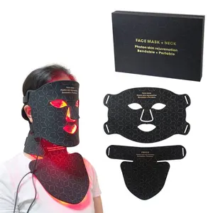 Máscara de silicone para rosto e pescoço, terapia com luz vermelha infravermelha, máscara facial com LED para uso doméstico, terapia com luz vermelha