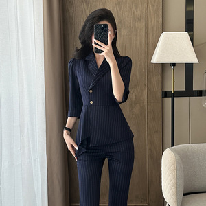Women's Suit Set Three Quarter Sleeve Notched Collar Slim Fit Office Lady Autumn Worsted Anti-Wrinkle Formal Wear - Product Image 2