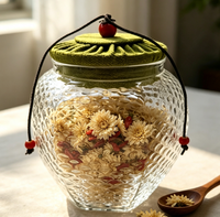 Pot de conservation en verre texturé effet écaille de poisson avec couvercle en lin, boîte hermétique pour thé, noix, céréales, fruits secs, avec corde de transport