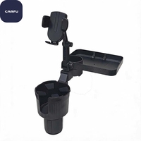 Support de tasse de voiture réglable avec pince de téléphone en silicone, grand plateau de rangement et base adaptative pour conducteur et passager
