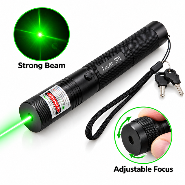 High Power Green Laser Pointer Adjustable Focus Laser Pen Aluminum Body Flashlights with Safety Lock for Presentation Astronomy