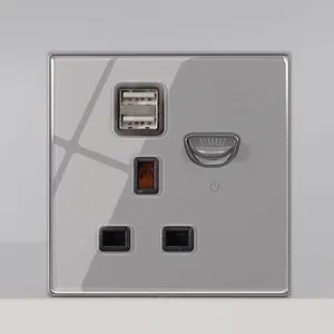 K13 Deluxe grey glass UK standard switch socket USB wall outlet wall switch panel