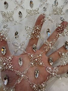 Tissu en dentelle de tulle brodé à la main avec perles, style européen et américain, pour robes de mariée et de soirée - Product Image 5