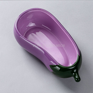 Cuencos para Aperitivos en forma de vegetales con logotipo personalizado, para <span class=keywords><strong>microondas</strong></span>, horno para lavavajillas, cuenco de cerámica para ensalada con estilo creativo de berenjena - Product Image 2
