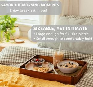Rechthoekige Houten Dienblad Acacia Houten Dienbladen Met Handvat Voor Home Decor <span class=keywords><strong>Bed</strong></span> Tv Koffie Camping Borden - Product Image 5