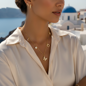 14K oro sólido buena suerte mariposa media luna estrella herradura encanto Animal collar joyería fina para mujeres hecho en Turquía - Product Image 3