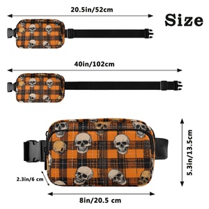 Sac banane personnalisé motif crâne, mini sac à bandoulière polyvalent pour yoga, gym, fitness, sport, noir et orange, unisexe - Product Image 3