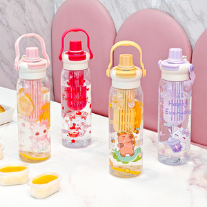 Cartoon Water Bottle Large Capacity Plastic Cup With Tea Strainer For Outdoor Sports - Product Image 1