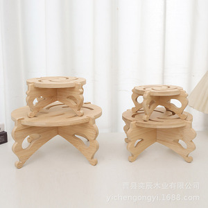 Wooden Flower Stand Base Circular Desktop Plant Holder For Indoor <b>Potted</b> Plants Solid Wood Display Rack Small Medium <b>Large</b> - Product Image 3