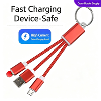 Cadeau promotionnel, logo personnalisé, porte-clés 3 en 1, câble tressé en PVC, charge rapide, chargeur magnétique pour téléphone, connecteurs USB-C Micro USB