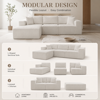 Canapé sectionnel modulaire en velours côtelé en forme de L avec éponge compressée et mousse pour le salon, la chambre à coucher et les espaces de salon