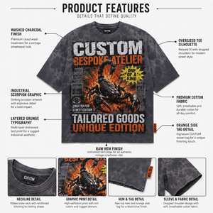 T-shirt personnalisé 300 GSM 100% coton délavé à l'acide avec motif Scorpion, coupe ample et épaisse, style streetwear, OEM, pour homme - Product Image 3