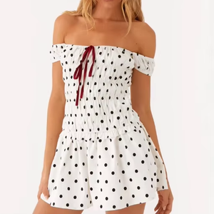 <span class=keywords><strong>Abito</strong></span> da donna alla moda con logo personalizzato, senza spalline, casual, sexy, scollato sulla schiena, plissettato, <span class=keywords><strong>mini</strong></span>, a <span class=keywords><strong>pois</strong></span> - Product Image 1