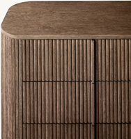 Commode moderne à 5 tiroirs en chêne massif de luxe avec rayures verticales pour chambre à coucher