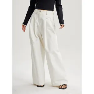 Scandinavian Natural Women's Vintage High-waisted Corduroy Wide-legged Trousers Casual Pants Parisian Workwear Fibre Trousers