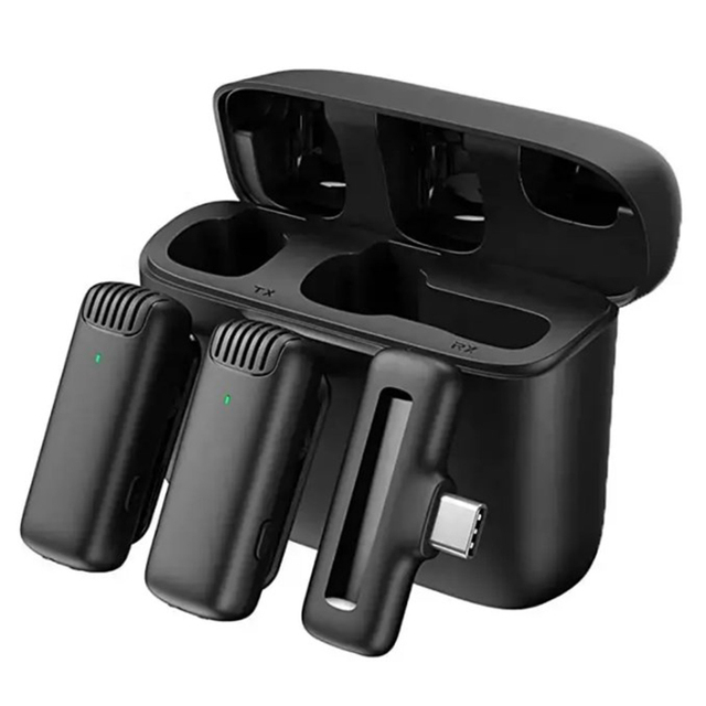 2in1 J13 Wireless Lavalier Conference Microphone for Noise Cancelling LED Lights Professional Charging Case for