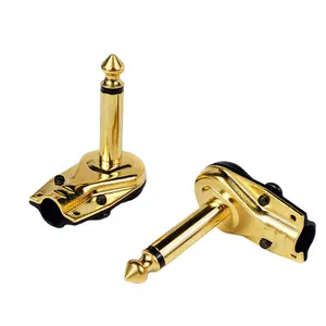 Brass Gold Plated 2Pole 6.35mm Mono Jack 90 Degree Right Angle L Type Plug 6.35mm Guitar Phono Pancake 1/4 Inch Connector