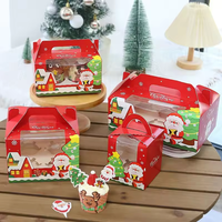 Boîte cadeau en papier rouge de Noël avec fenêtre et poignée, imprimé Père Noël, boîte d'emballage rigide pour bonbons et petits cadeaux