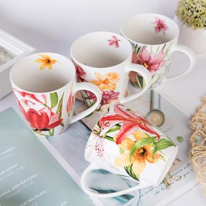 Fine Porcelain 10oz Coffee <strong>Mug</strong>, Tea Cup <strong>Mugs</strong> Set,W/ Floral Design - Product Image 3