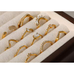 New Arrival Trendy Jewelry 18k Gold Plated Zircon Inlay Stainless Steel Dainty <b>Adjustable</b> <b>Ring</b> for Women - Product Image 3