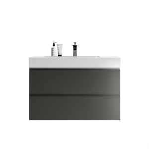 Meuble-lavabo mural gris Alice de 36 pouces, design moderne, grand rangement, lavabo blanc avec robinet - Product Image 1