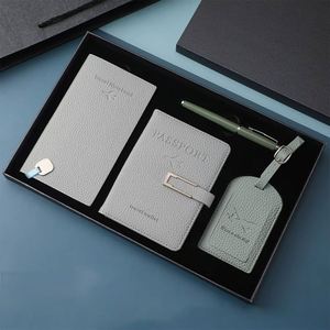 Wholesale Luxury Custom Logo Leather Passport Holder Luggage Tag <b>Notepad</b> Gift Box Set with Letterpress Printing - Product Image 3