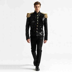 Veste à paillettes style danse de scène pour <span class=keywords><strong>homme</strong></span>, avec franges dorées aux épaules, en polyester et rayonne, costumes d'inspiration orientale pour chanteur, danseur, tenue de soirée - Product Image 1