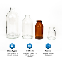 Flacons en verre ambré LINUO USP Type II III 50ml 100ml 500ml, flacons en verre ambré pour utilisation dans le secteur pharmaceutique