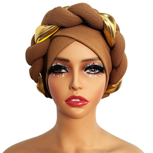 Gorro con <span class=keywords><strong>trenzas</strong></span> musulmanas para mujer, bufanda para la cabeza <span class=keywords><strong>de</strong></span> mujer, envolturas para la cabeza <span class=keywords><strong>de</strong></span> algodón espacial africano, gorros turbantes para Auto Gele - Product Image 3