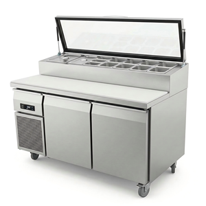 <span class=keywords><strong>Table</strong></span> de préparation de salades en acier inoxydable commercial avec réfrigérateur et protection anti-éclaboussures en verre, réfrigérateur de préparation de sandwichs pour restaurant, Subway - Product Image 1