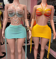 Ensembles jupe et haut 2 pièces pour femme, style plage, été 2026, mode, sexy, avec gilet à chaîne de perles et jupes décontractées