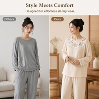 Ensemble 2 pièces en coton et lin pour femme, col à pétales, broderie, style chinois, boutons grenouille, haut à manches longues et pantalon