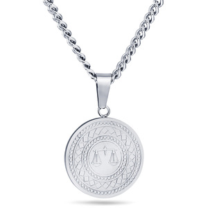 Libra Zodiac Pendant <b>Necklace</b> 25mm 18K Gold Plated Stainless Steel Round Geometric Design For Women Gift Daily Wear - Product Image 5