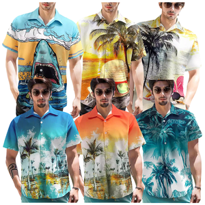 Camicia Hawaiana Verde da <span class=keywords><strong>Uomo</strong></span> Estiva Casual per Vacanze con Motivo Tramonto, Patchwork in Filato Tinto, Lavorazione all'Uncinetto, Ecologica, ad Asciugatura Rapida, 100% Poliestere - Product Image 4