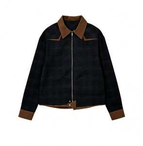 Vestes zippées pour hommes personnalisées à manches longues en tissu écossais avec doublure matelassée, logo brodé et poches, chaudes pour l'hiver - Product Image 1