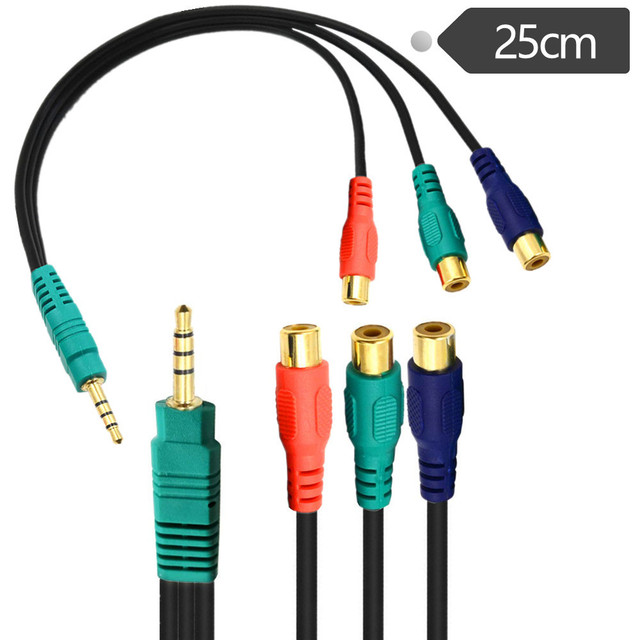Gold-plated YR-AV-7A AV Cable 3.5mm to 3RCA Female Adapter One-to-Three Composite Audio-Video Cable Red Green Blue