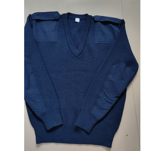 HBS28-2 90%wool 10% Nylon <b>Navy</b> Blue V Neck Sweater with Fabric Patches Heavy Duty and Durable with Patch - Product Image 1