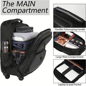 Rolling Backpack <b>with</b> 4 <b>Wheels</b> 17 Inch <b>Travel</b> Laptop Backpack Large Wheeled Backpacks Water Resistant Luggage Suitcase <b>Bag</b> - Product Image 5