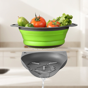 Panier à légumes pliable avec drain et guide d'eau, filtre rond en plastique pour fruits et légumes - Product Image 4
