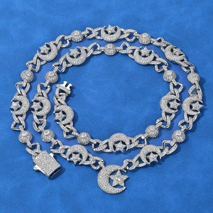 Collier Pendentif Étoile et Lune Tendance en Argent 925 Plaqué Or 18K avec Moissanite VVS, Style Hip Hop Bling Iced Out, Certifié GRA, Testeur de Diamant, Cadeau - Product Image 4